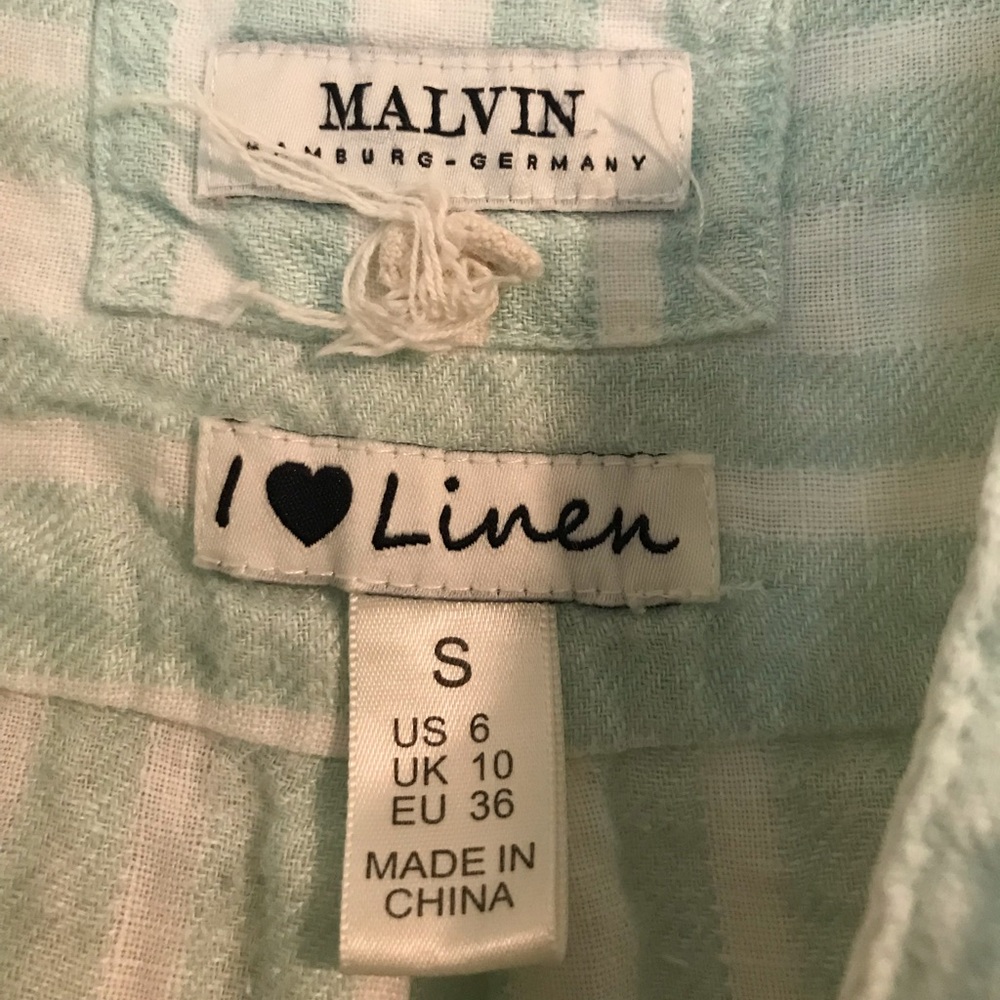 Linen, green and white striped dress